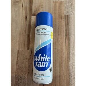 Vintage White Rain Hairspray Firm Hold Metal Can Blue Top Stage Movie Prop